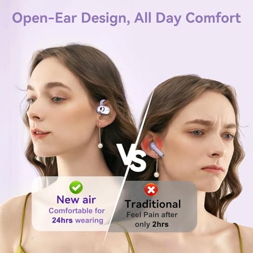 Purple Over Open Ear Earbuds Sport Headphones Bluetooth Wireless Outside