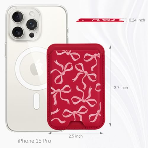 for Magsafe Wallet, Magnetic Wallet Card Holder for iPhone 17/16/15/14/13/12 Pro/Max/Plus/Mini Case, Leather Magnet Phone Pocket Cute Design Credit Card Fit 3 Cards, Red Ribbons Bow Tie - color: Red Ribbons Bow Tie