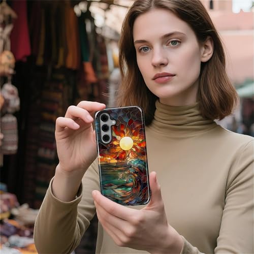 Case for Samsung Galaxy S23 FE, 2 in 1 PC Hard Shell & Silicone Inner Bumper, AntiScratch Fullbody Cover Shockproof Slim Design Stained Glass Sun Waves - color: Stained Glass Sun Waves, size: Galaxy S23 FE