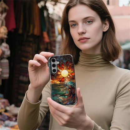 Case for Samsung Galaxy S23 FE, 2 in 1 PC Hard Shell & Silicone Inner Bumper, AntiScratch Fullbody Cover Shockproof Slim Design Stained Glass Sun Waves - color: Stained Glass Sun Waves, size: Galaxy S23 FE