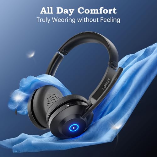 Bluetooth Wireless Headset with Mic for Work, Advanced Noise Reduction Microphone, Clear Calls - Comfortable On-Ear Headphones, Bluetooth 5.3, Applicable to PC, Zoom(Without USB Dongle)