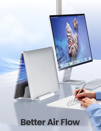 Vaydeer Vertical Laptop Stand Holder Plastic Adjustable Desktop Notebook Dock Space-Saving 3 in 1 for All MacBook Pro Air, Mac, HP, Dell, Microsoft Surface, Lenovo, up to 17.3 inches (White) - color: White