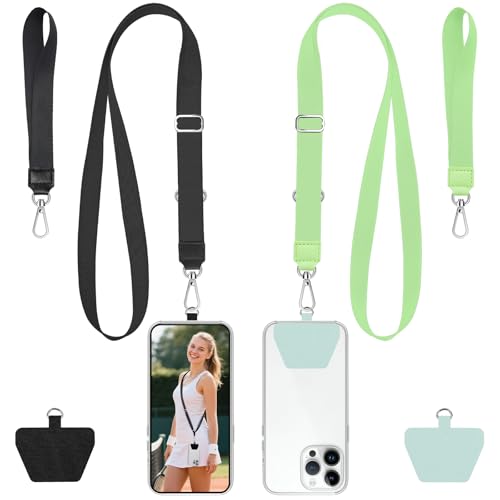 takyu Phone Lanyard, 2 Pack Adjustable Anti-Drop Neck/Wrist Strap with 2 Pcs Tether Patches, Secure Hands-Free Compatible for iPhone Samsung Perfect for Nurses, Teachers, Travel, Hiking Black+Qgreen - color: Black + Qgreen
