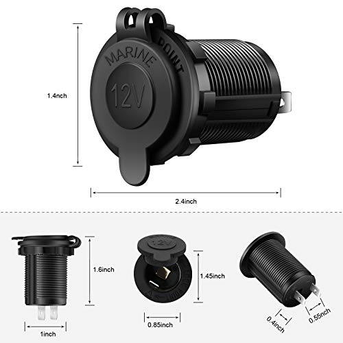 12V Cigarette Lighter Socket, 2 Pack Car Marine Motorcycle ATV RV Lighter Power Outlet Socket Replacement 12 Volt Waterproof Plug by ZHSMS - color: Black