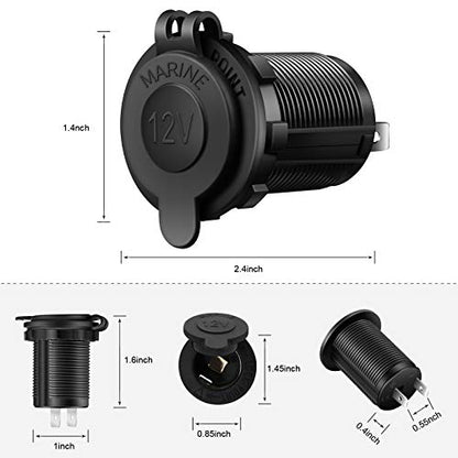 12V Cigarette Lighter Socket, 2 Pack Car Marine Motorcycle ATV RV Lighter Power Outlet Socket Replacement 12 Volt Waterproof Plug by ZHSMS - color: Black
