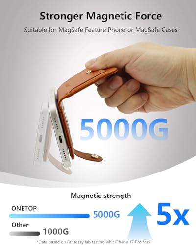 ONETOP for MagSafe Wallet,Magnetic Phone Wallet with 5 Card Slots,Brown | 1-12 Cards/Cash Holder for iPhone 17/16/15/14/13/12 Series,Detachable Wallet Stick-On Back,PU Leather RFID Blocking Kickstand - color: Brown