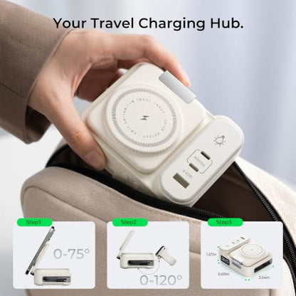 8-in-1 Foldable Wireless Charging Station for Apple Devices with Clock, 65W - color: Beige