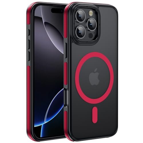 Strong Magnetic case for iPhone 16 Pro [10Ft Military-Grade Protection] Compatible with fit MagSafe Shockproof Slim Thin Cover 6.3 inch 16 Pro Phone case, Red Bumper - color: A6-Red Bumper, size: iPhone 16 Pro(6.3")