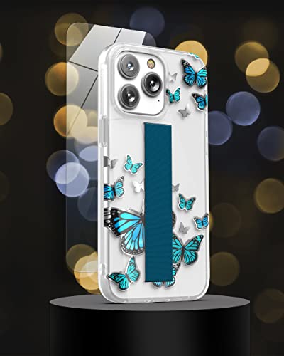 ENCASED Finger Loop Case Designed for iPhone 14 Pro Max Case for Women with Hand Strap (Screen Protector Included) - Blue Butterfly - color: Blue Butterfly