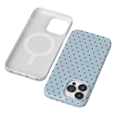 Casely iPhone 14 Pro Case | On the Dot | Blue & Brown Polka Dot | Compatible with MagSafe | Classic Ultra Slim Design - color: On the Dot | Blue Polka Dot, size: Iphone 14 Pro