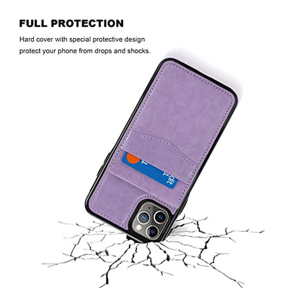 KIHUWEY for iPhone 11 Pro Max Wallet Case Card Holder Kickstand, Purple | Credit Card Slots, PU Leather, Magnetic Clasp, Flip Heavy Duty Protection Cover for Men and Women - color: Purple