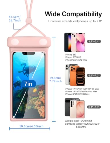 wellhouse Waterproof Phone Pouch, Waterproof Phone Case for iPhone17 16 15 14 Pro Max XS Samsung, IPX8 3D Cellphone Dry Bag Beach Essentials - 2 Pack - Duke Pink & White7.0 - color: 2 Pack- Duke Pink & White7.0"