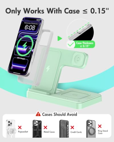 GETPALS Wireless Charger Phone Charging Station for Apple Multiple Devices - color: Light Green