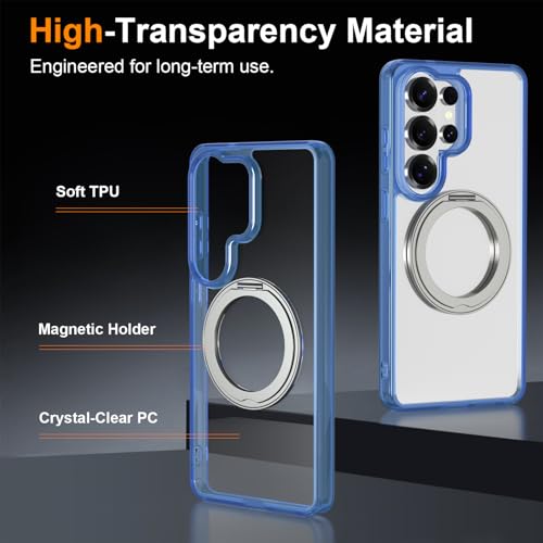 Magnetic Case for Samsung Galaxy S26 Ultra 5G Phone 2026 | with Rotating Kickstand | Non-Yellowing Transparent Clear | Slim Thin | Wireless Charging | Shockproof Protection (Blue) - color: Blue, size: S26 Ultra