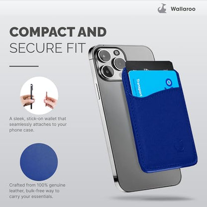 Wallaroo Premium Leather Cell Phone Wallet Stick On - Android and iPhone Wallet and Card Holder for Women and Men - Durable with Non-Slip Lining Secures Up to 3 Cards - color: Royal Blue Leather