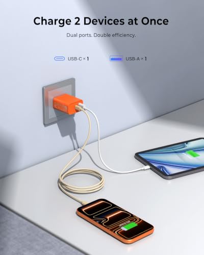 3 Pack USB C Wall Charger, 20W Durable Dual Port QC+PD 3.0 Power Adapter, Double Fast Plug Charging Block for Phone 14/15/16/17 Pro/Pro Max/Plus, XS/XR/X, Watch Series 8/7 Cube - color: Tangerine Red