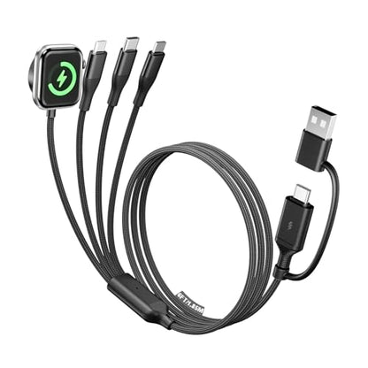A-Pce 4-in-2 Multi Charging Cable with Smartwatch Charging, Black-6FT - color: Black, size: 6FT