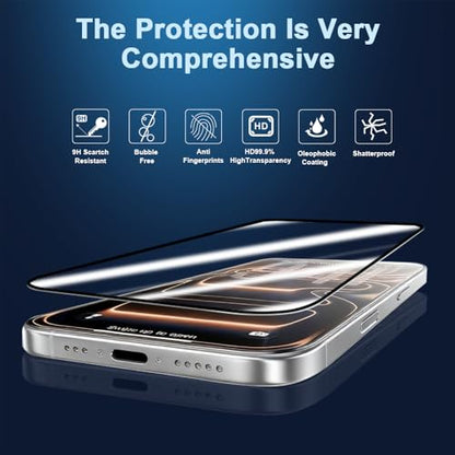 9H+ Tempered Glass for iPhone 17 Pro Screen Protector with Auto Dust Removal Installation Frame Military Grade Protection (Scratch, Shatter, Drop Resistance) Full Edge Coverage 6.3" 2025, 2 Pack - size: iPhone 17 Pro