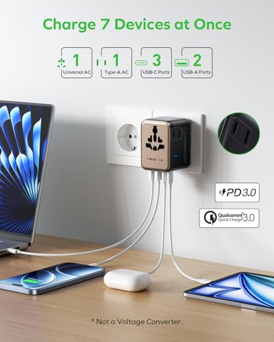 MOMAX 70W Universal Travel Adapter 7-in-1 GaN International Power Adapter - color: Desert Gold, size: 70W