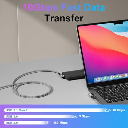 100W USB C to USB C Cable 4 FT, 10Gbps Data Transfer, 4K Video, Braided - size: 4FT