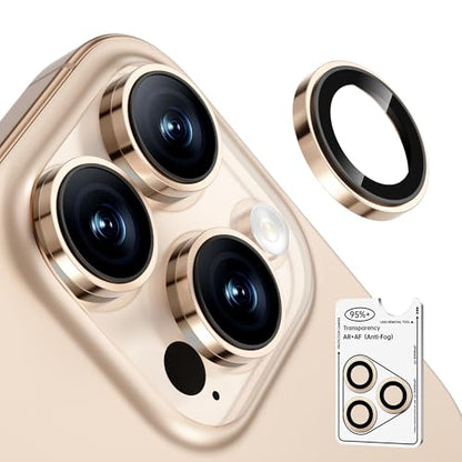 2 Pack Camera Lens Protector for iPhone 17 Pro Max/17 Pro/16 Pro Max/16 Pro/15 Pro Max/15 Pro/14 Pro Max/14 Pro [1:1 Invisible Fit & Ultra Clarity] Military Grade Glass & Metal Camera Cover, Gold - color: Desert titanium