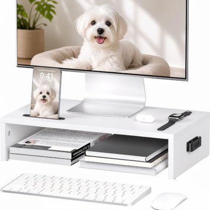 BONTEC Monitor Stand Riser with Cellphone Holder & Cable Management - color: White, size: 16.7 Inch