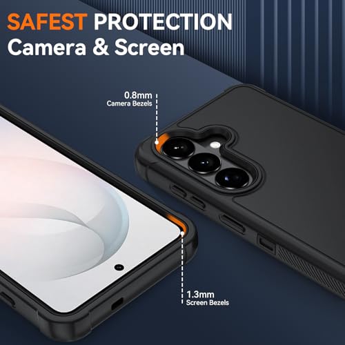 for Samsung Galaxy S26 Case with HD Screen Protector, 3-Layer Military Grade Shockproof Full Body Protection, Heavy Duty Hybrid Protective Phone Cover(Black/Black) - color: Black/Black