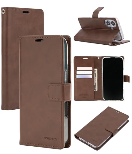 GOOSPERY Bluemoon Folio Wallet Case for iPhone 17, Flip Cover with Card Holder, Kickstand, Magnetic Closure, Shockproof TPU + PU Leather - Brown - color: Brown, size: iPhone 17