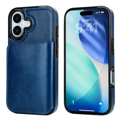 KIHUWEY Compatible with iPhone 17 Wallet Case Credit Card Holder, Premium Leather Kickstand Flip Hidden Magnetic Clasp Durable Shockproof Protective Cover for iPhone 17 6.3 inch (Blue) - color: Blue