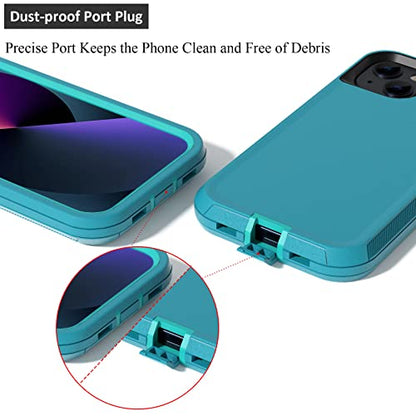 Compatible with iPhone 13 6.1 inch Case,with Screen Protectors,Heavy Duty Rugged Shockproof Full Body Protection Kickstand Case with Belt Clip Holster for iPhone 13 Phone (Teal+Light Blue) - color: Teal+Light Blue