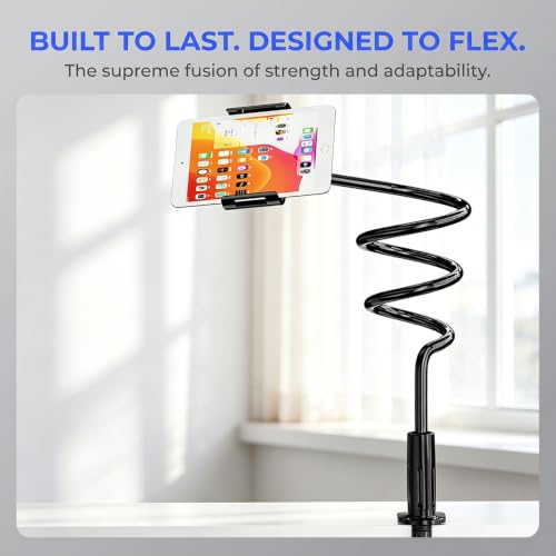 Phone Holder for Bed, Adjustable Stable Metal Cell Stand Mount for Desk Table BedHeadboard, Bed, Bedside, Table, Flexible Long Arm Stand, Overhead Cell Phone Clamp Mount,for All 4-7” Device