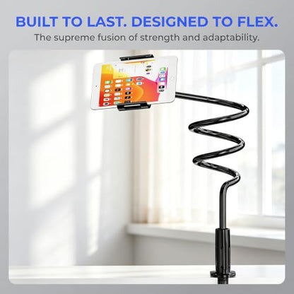 Phone Holder for Bed, Adjustable Stable Metal Cell Stand Mount for Desk Table BedHeadboard, Bed, Bedside, Table, Flexible Long Arm Stand, Overhead Cell Phone Clamp Mount,for All 4-7” Device
