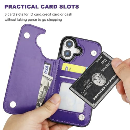 ONETOP for iPhone 17 Wallet Case with Credit Card Holder,Purple | Kickstand,ID/Cash Holder,Case Wallet with Card Slots,Double Magnetic Clasp,Durable PU Leather Shockproof Cover for Women Men - color: Purple