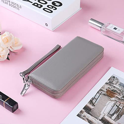 Small Compact Women Wallet RFID Blocking Genuine Leather Bifold Purse with ID Windows - color: 1- Pebbled Gray, size: One Size