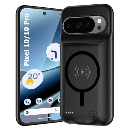Battery Case for Google Pixel 10/10 Pro,10000mAh Portable Protective Charging Case with Wireless Charging Compatible for Google Pixel 10/10 Pro (6.3inch) Battery Pack Charger Case with Carplay (Black) - size: Google Pixel 10/10 Pro-10000mAh