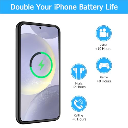 Battery Case for Galaxy S24 Plus,[12000mAh]Large capacity Slim Portable Protective Fast Charging Case Battery Case Compatible with Galaxy S24 Plus Wireless Charging Case with Carplay(6.7inch)-Black - size: for Galaxy S24 Plus