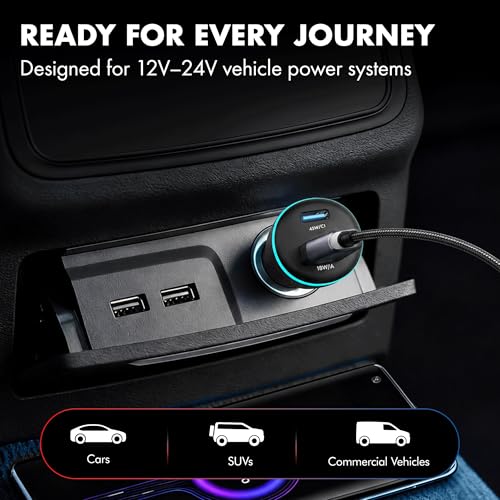 PD 45W superfast Wozoyo Charging 2.0 Car Charger with Type C & USB A,Power Delivery, PPS & QC 3.0, Dual Port (45W + 18W), 12V–24V Compatible, Multi-Layer Protection, 2-Years Manufacturer Warranty