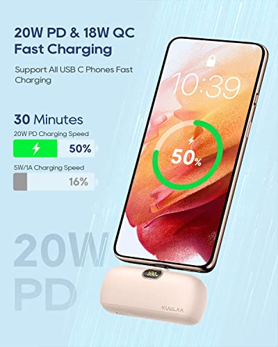 Kuulaa Portable Charger USB C Power Bank Small Portable Phone Charger Android Compact Plug in Battery Pack Portable Compatible with iPhone 17/16/15, Samsung Galaxy, Moto, LG, Pixel, Pink - color: Pink