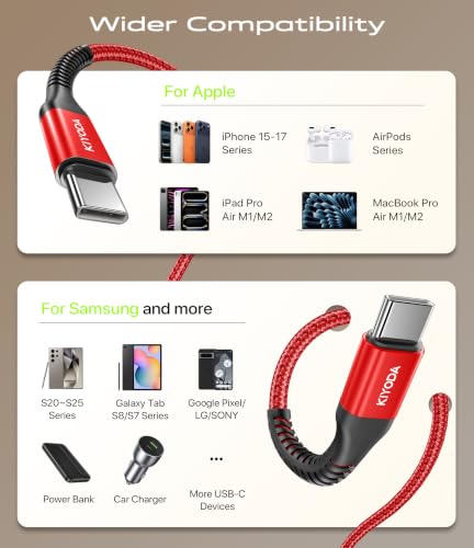 USB C Cable 3A Fast Charging [2Pack 10FT], USB A to USB C Cable for CarPlay - color: Red, size: 6FT, style: USB C to USB C