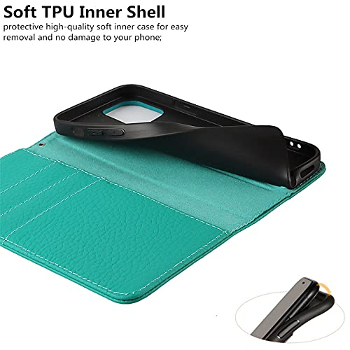 iCoverCase Compatible with iPhone 13 Pro Wallet Case with Credit Card Holder and Wrist Strap, RFID Blocking Genuine Leather Flip Magnetic Phone Cover 6.1 Inch (Blue-Green) - color: 1-Blue-Green (No Headphone Storage Belt), size: iPhone 13 Pro
