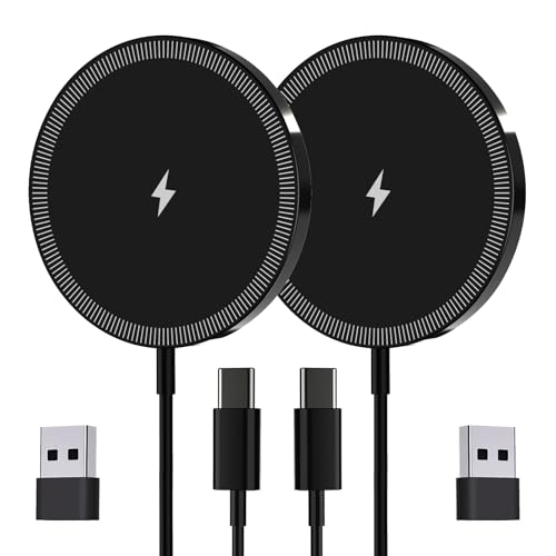 for MagSafe Charger 2 Pack, Magnetic Wireless Charging Pad for iPhone 17/17 Pro/17 Pro Max/Air/16 15 14 13 12 Pro Max Plus/AirPods 2 3 Pro, Strong Magnet, Aluminum Alloy, USB-C/A Ports-Black - color: Black 2 Pack