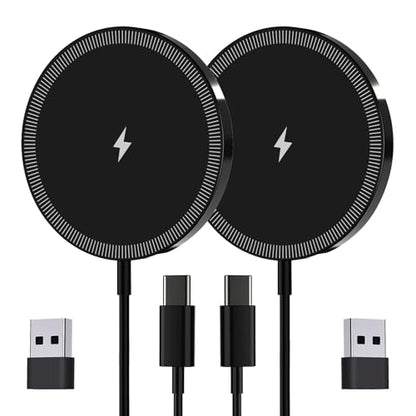 for MagSafe Charger 2 Pack, Magnetic Wireless Charging Pad for iPhone 17/17 Pro/17 Pro Max/Air/16 15 14 13 12 Pro Max Plus/AirPods 2 3 Pro, Strong Magnet, Aluminum Alloy, USB-C/A Ports-Black - color: Black 2 Pack