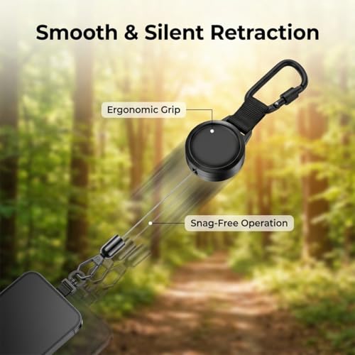 2Pack Anti theft Phone Tether, Retractable Phone Lanyard with Steel Cable, Locking Carabiner & 360° Swivel, Universal Phone Tether Tab for Outdoor Skiing Hiking Climbing Fishing, Black