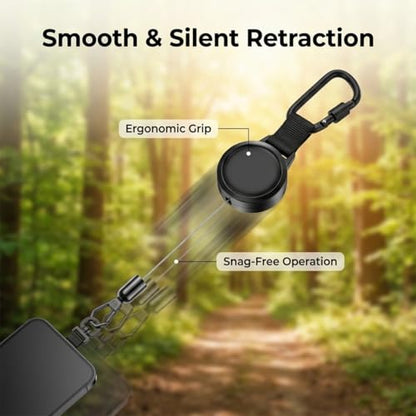 2Pack Anti theft Phone Tether, Retractable Phone Lanyard with Steel Cable, Locking Carabiner & 360° Swivel, Universal Phone Tether Tab for Outdoor Skiing Hiking Climbing Fishing, Black