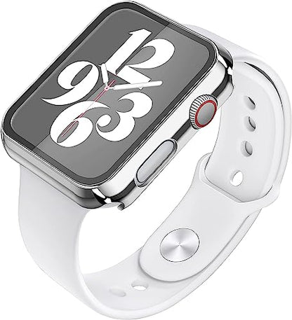 Misxi 2 Pack Hard PC Case with Tempered Glass Screen Protector Compatible with Apple Watch SE 2 (2024) SE Series 6 Series 5 Series 4 44mm, 1 Silver + 1 Transparent - color: 1 Silver + 1 Transparent, size: 44mm (Se3/Se2/Se/6/5/4)