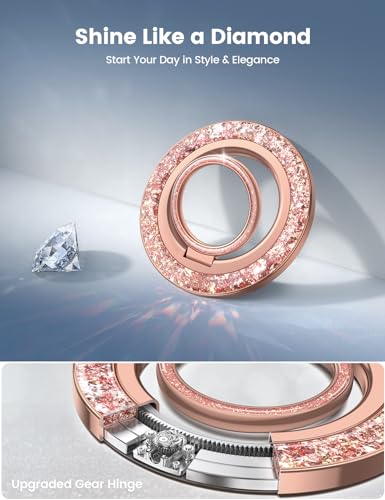 Lamicall Glitter Magnetic Phone Ring for MagSafe, Super Magnet Grip Holder - color: Rose Gold