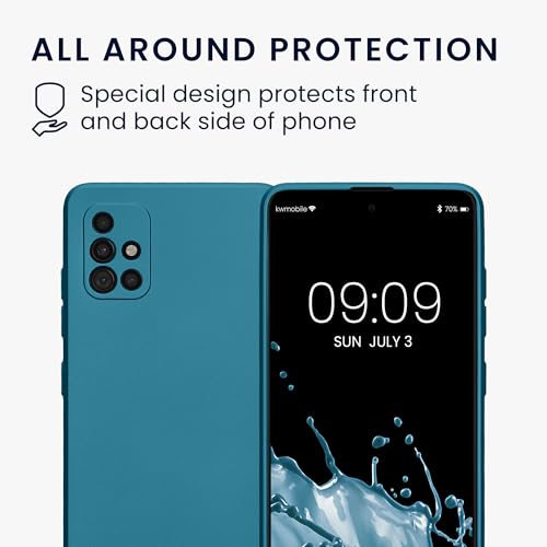 kwmobile Case Compatible with Samsung Galaxy A51 Case -Soft TPU Back Phone Cover - with Metallic Look - Metallic Caribbean Blue - color: Metallic Caribbean Blue, size: Galaxy A51