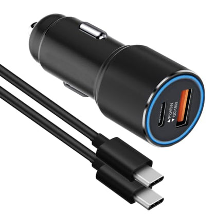 63W Super Fast Car Phone Charger and 4FT Cable for Samsung Galaxy A57 5G A27 A37 A17 A56 A36 A26 A16 S22 Ultra/S21 Plus/S21 FE S20 A54 A34 Dual Port(USB C 45W+QC 18W) Adapter Cigarette Lighter Plug