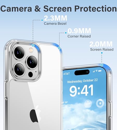 Vakoo Clear Case for iPhone 15 Pro Max, Anti-Yellowing | Hard Back with Military-Grade Drop Protection, Wireless Charging Compatible - color: Transparent, size: iPhone 15 Pro Max