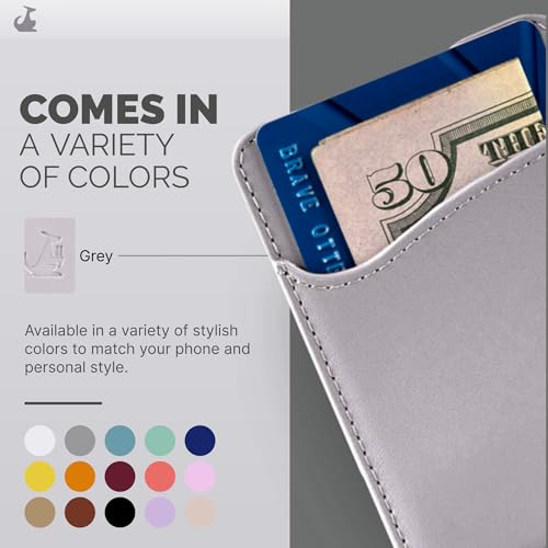 Wallaroo Premium Leather Cell Phone Wallet Stick On - Android and iPhone Wallet and Card Holder for Women and Men - Durable with Non-Slip Lining Secures Up to 3 Cards - color: Light Grey Leather